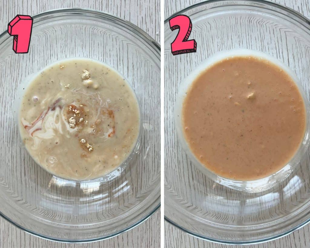 process shots showing how to make Popeyes spicy mayo sauce