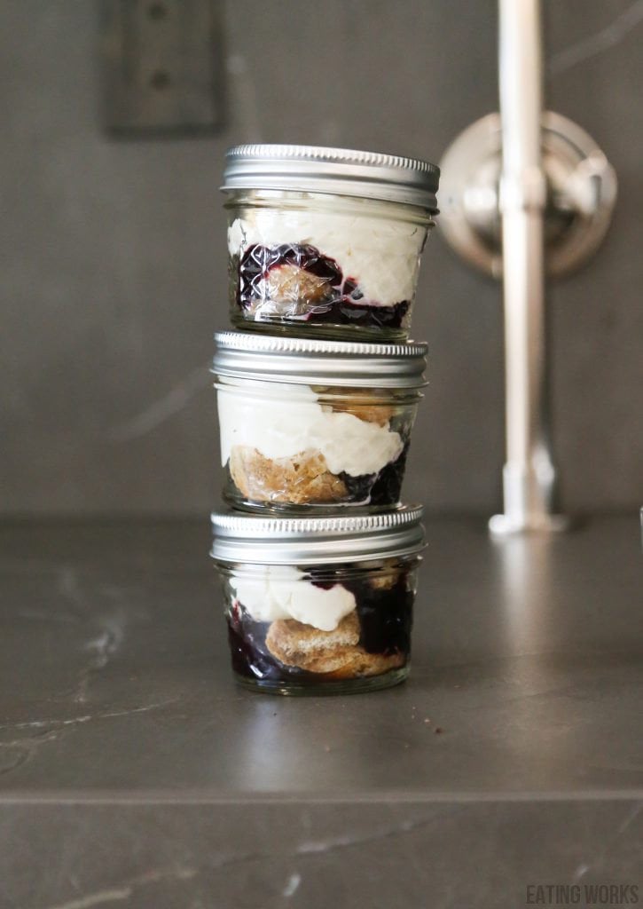 stackable mini mason jars with cherry tiramisu in them